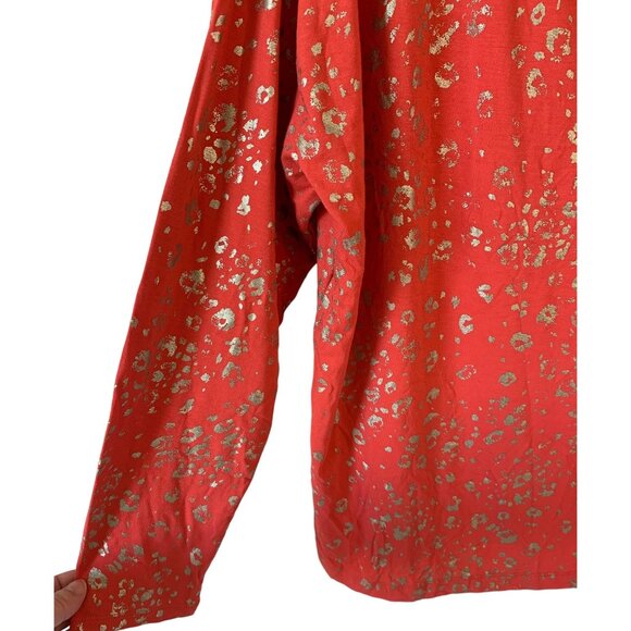 CHICO'S Orange + Gold Touch of Cool Foiled Animal Print Knit Tee NWOT Size Large - Picture 5 of 8